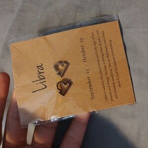 Gold Libra Zodiac Stud Earrings